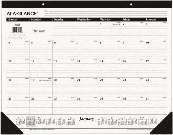 AT-A-GLANCE - 12 Sheet, 22 x 17", Desk Pad - White & Black - Americas Industrial Supply
