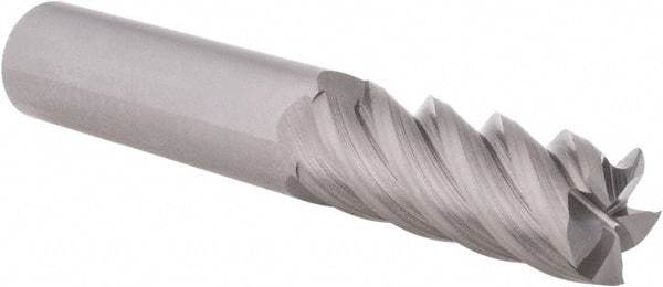 Accupro - 3/8", 1-1/2" LOC, 3/8" Shank Diam, 4" OAL, 5 Flute, Solid Carbide Square End Mill - Single End, Uncoated, Spiral Flute, 45° Helix, Centercutting, Right Hand Cut, Right Hand Flute - Americas Industrial Supply