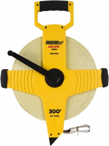 Johnson Level & Tool - 300' x 1/2" Tape Measure - 1/8" (Face) & 1/10" (Back) Graduation, Inch Graduation Style - Americas Industrial Supply