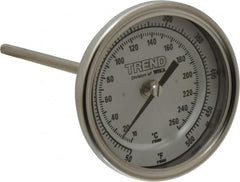 Wika - 6 Inch Long Stem, 3 Inch Dial Diameter, Stainless Steel, Back Connected Bi-Metal Thermometer - 10 to 260°C, 1% Accuracy - Americas Industrial Supply