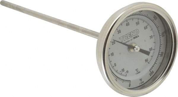Wika - 9 Inch Long Stem, 3 Inch Dial Diameter, Stainless Steel, Back Connected Bi-Metal Thermometer - -15 to 90°C, 1% Accuracy - Americas Industrial Supply