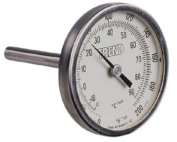 Wika - 4 Inch Long Stem, 2 Inch Dial Diameter, Stainless Steel, Back Connected Bi-Metal Thermometer - -20 to 60°C, 1% Accuracy - Americas Industrial Supply