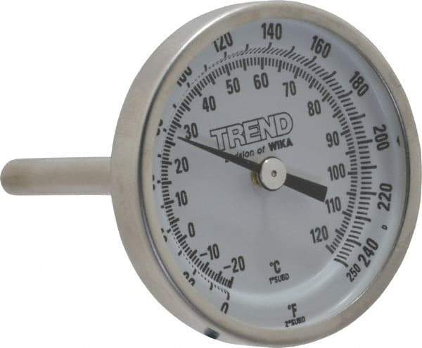 Wika - 2-1/2 Inch Long Stem, 2 Inch Dial Diameter, Stainless Steel, Back Connected Bi-Metal Thermometer - -20 to 120°C, 1% Accuracy - Americas Industrial Supply