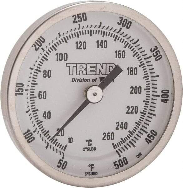Wika - 2-1/2 Inch Long Stem, 2 Inch Dial Diameter, Stainless Steel, Back Connected Bi-Metal Thermometer - 10 to 260°C, 1% Accuracy - Americas Industrial Supply