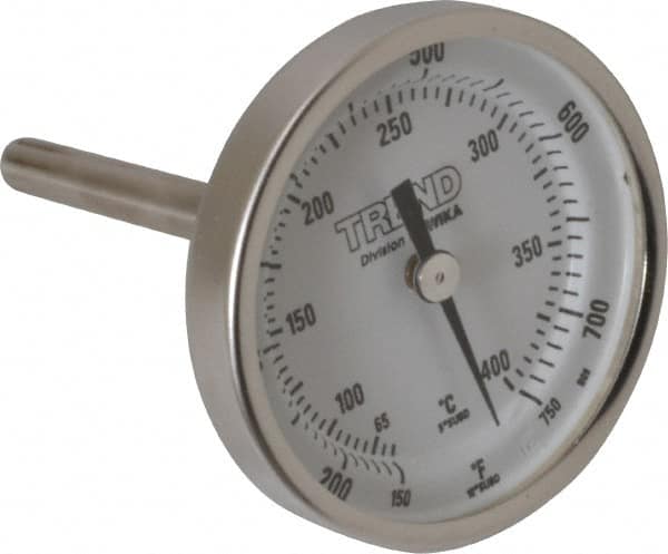 Wika - 2-1/2 Inch Long Stem, 2 Inch Dial Diameter, Stainless Steel, Back Connected Bi-Metal Thermometer - 65 to 400°C, 1% Accuracy - Americas Industrial Supply