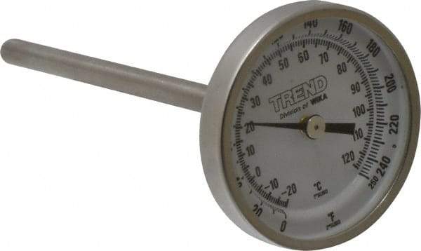 Wika - 4 Inch Long Stem, 2 Inch Dial Diameter, Stainless Steel, Back Connected Bi-Metal Thermometer - -20 to 120°C, 1% Accuracy - Americas Industrial Supply
