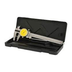 Value Collection - 0" to 6" Range, 0.001" Graduation, 0.1" per Revolution, Dial Caliper - Yellow Face, 1.57" Jaw Length - Americas Industrial Supply