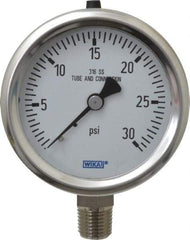 Wika - 2-1/2" Dial, 1/4 Thread, 0-30 Scale Range, Pressure Gauge - Lower Connection Mount, Accurate to 1.5% of Scale - Americas Industrial Supply
