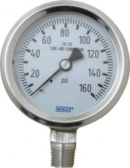 Wika - 2-1/2" Dial, 1/4 Thread, 0-160 Scale Range, Pressure Gauge - Lower Connection Mount, Accurate to 1.5% of Scale - Americas Industrial Supply