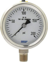Wika - 2-1/2" Dial, 1/4 Thread, 0-200 Scale Range, Pressure Gauge - Lower Connection Mount, Accurate to 1.5% of Scale - Americas Industrial Supply