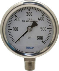Wika - 2-1/2" Dial, 1/4 Thread, 0-600 Scale Range, Pressure Gauge - Lower Connection Mount, Accurate to 1.5% of Scale - Americas Industrial Supply