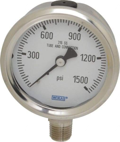 Wika - 2-1/2" Dial, 1/4 Thread, 0-1,500 Scale Range, Pressure Gauge - Lower Connection Mount, Accurate to 1.5% of Scale - Americas Industrial Supply