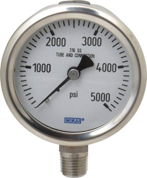 Wika - 2-1/2" Dial, 1/4 Thread, 0-5,000 Scale Range, Pressure Gauge - Lower Connection Mount, Accurate to 1.5% of Scale - Americas Industrial Supply
