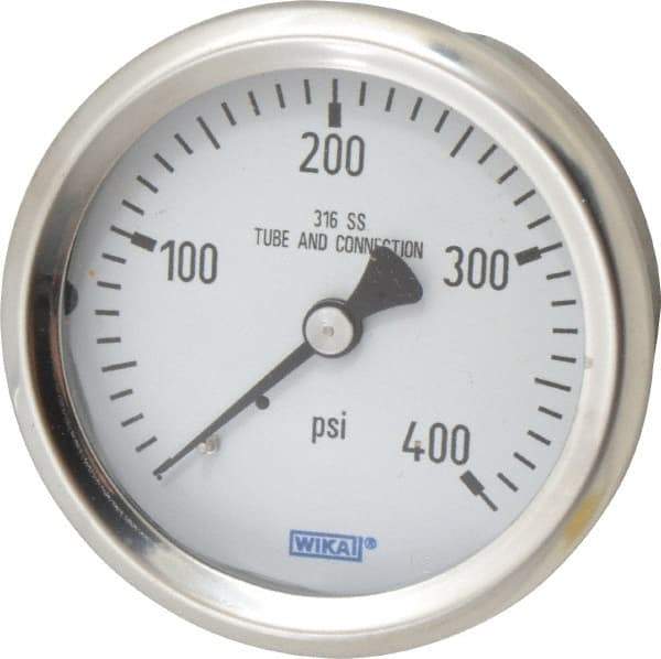 Wika - 2-1/2" Dial, 1/4 Thread, 0-400 Scale Range, Pressure Gauge - Center Back Connection Mount, Accurate to 1.5% of Scale - Americas Industrial Supply