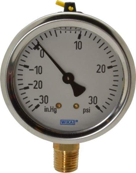Wika - 2-1/2" Dial, 1/4 Thread, 30-0-30 Scale Range, Pressure Gauge - Lower Connection Mount, Accurate to 1.5% of Scale - Americas Industrial Supply