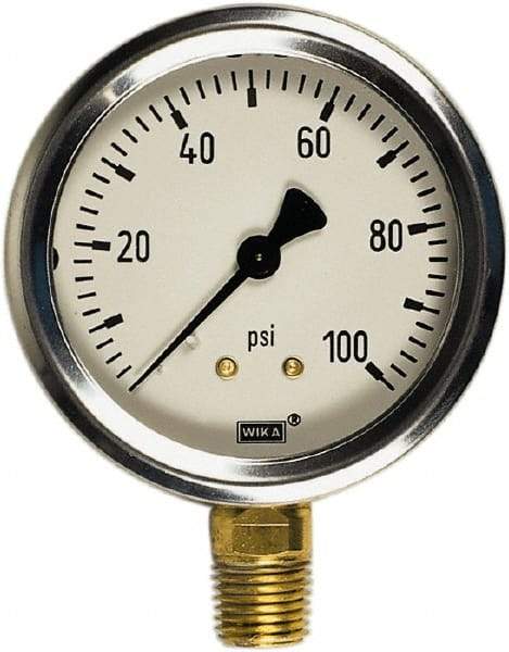 Wika - 2-1/2" Dial, 1/4 Thread, 0-400 Scale Range, Pressure Gauge - Center Back Connection Mount, Accurate to 1.5% of Scale - Americas Industrial Supply