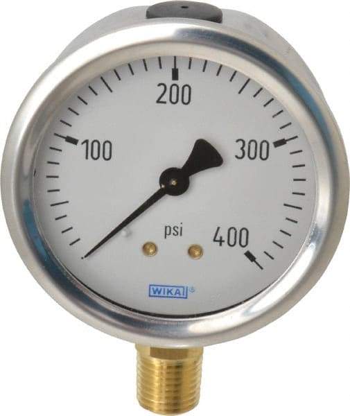 Wika - 2-1/2" Dial, 1/4 Thread, 0-400 Scale Range, Pressure Gauge - Lower Connection Mount, Accurate to 1.5% of Scale - Americas Industrial Supply