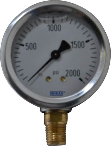 Wika - 2-1/2" Dial, 1/4 Thread, 0-2,000 Scale Range, Pressure Gauge - Lower Connection Mount, Accurate to 1.5% of Scale - Americas Industrial Supply