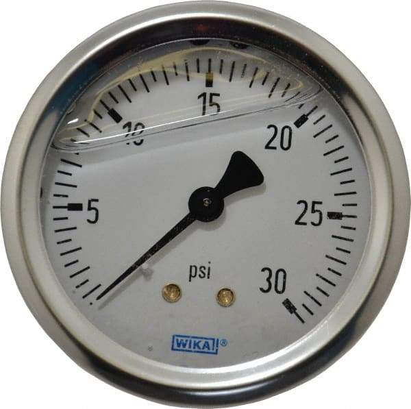 Wika - 2-1/2" Dial, 1/4 Thread, 0-30 Scale Range, Pressure Gauge - Center Back Connection Mount, Accurate to 1.5% of Scale - Americas Industrial Supply