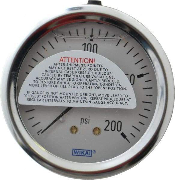 Wika - 2-1/2" Dial, 1/4 Thread, 0-200 Scale Range, Pressure Gauge - Center Back Connection Mount, Accurate to 1.5% of Scale - Americas Industrial Supply