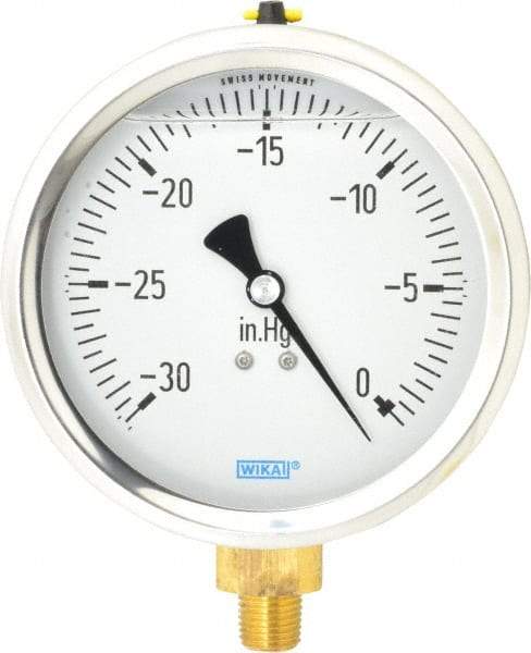 Wika - 4" Dial, 1/4 Thread, 30-0 Scale Range, Pressure Gauge - Lower Connection Mount, Accurate to 1% of Scale - Americas Industrial Supply