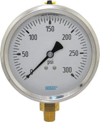 Wika - 4" Dial, 1/4 Thread, 0-300 Scale Range, Pressure Gauge - Lower Connection Mount, Accurate to 1% of Scale - Americas Industrial Supply