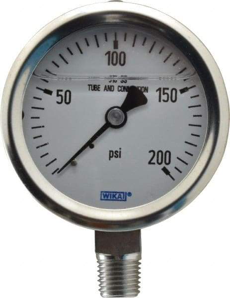 Wika - 2-1/2" Dial, 1/4 Thread, 0-200 Scale Range, Pressure Gauge - Lower Connection Mount, Accurate to 1.5% of Scale - Americas Industrial Supply