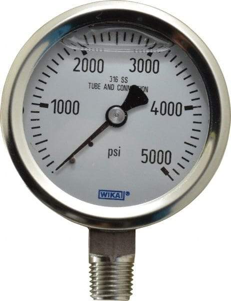 Wika - 2-1/2" Dial, 1/4 Thread, 0-5,000 Scale Range, Pressure Gauge - Lower Connection Mount, Accurate to 1.5% of Scale - Americas Industrial Supply