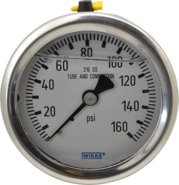 Wika - 2-1/2" Dial, 1/4 Thread, 0-160 Scale Range, Pressure Gauge - Center Back Connection Mount, Accurate to 1.5% of Scale - Americas Industrial Supply