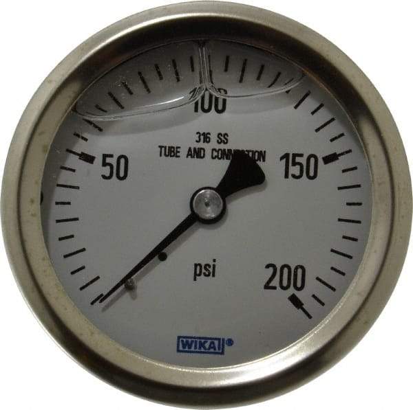 Wika - 2-1/2" Dial, 1/4 Thread, 0-200 Scale Range, Pressure Gauge - Center Back Connection Mount, Accurate to 1.5% of Scale - Americas Industrial Supply