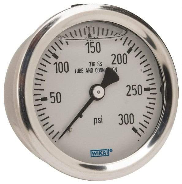 Wika - 2-1/2" Dial, 1/4 Thread, 0-300 Scale Range, Pressure Gauge - Center Back Connection Mount, Accurate to 1.5% of Scale - Americas Industrial Supply