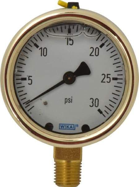 Wika - 2-1/2" Dial, 1/4 Thread, 0-30 Scale Range, Pressure Gauge - Lower Connection Mount, Accurate to 1.5% of Scale - Americas Industrial Supply