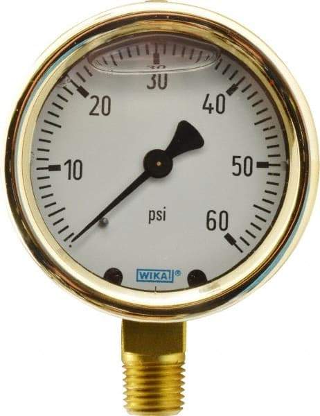 Wika - 2-1/2" Dial, 1/4 Thread, 0-60 Scale Range, Pressure Gauge - Lower Connection Mount, Accurate to 1.5% of Scale - Americas Industrial Supply