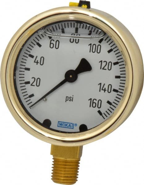 Wika - 2-1/2" Dial, 1/4 Thread, 0-160 Scale Range, Pressure Gauge - Lower Connection Mount, Accurate to 1.5% of Scale - Americas Industrial Supply