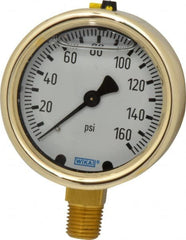 Wika - 2-1/2" Dial, 1/4 Thread, 0-160 Scale Range, Pressure Gauge - Lower Connection Mount, Accurate to 1.5% of Scale - Americas Industrial Supply