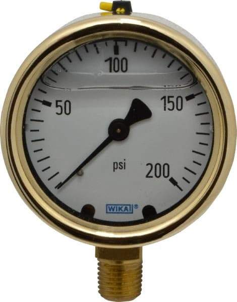 Wika - 2-1/2" Dial, 1/4 Thread, 0-200 Scale Range, Pressure Gauge - Lower Connection Mount, Accurate to 1.5% of Scale - Americas Industrial Supply