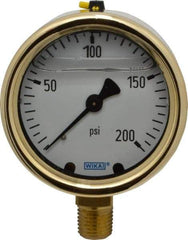 Wika - 2-1/2" Dial, 1/4 Thread, 0-200 Scale Range, Pressure Gauge - Lower Connection Mount, Accurate to 1.5% of Scale - Americas Industrial Supply
