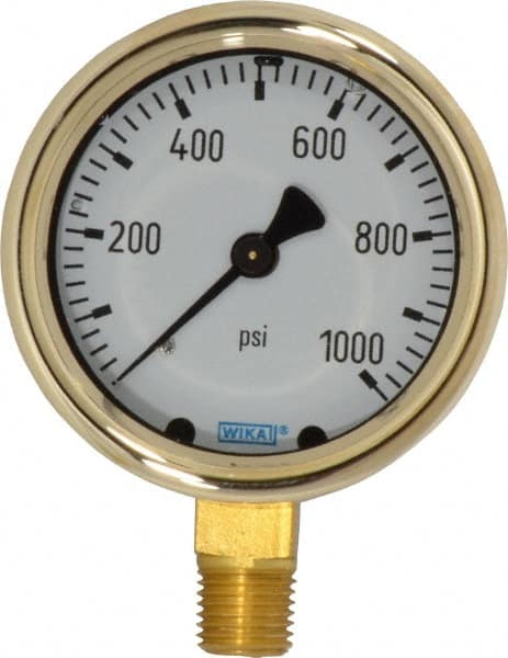 Wika - 2-1/2" Dial, 1/4 Thread, 0-1,000 Scale Range, Pressure Gauge - Lower Connection Mount, Accurate to 1.5% of Scale - Americas Industrial Supply