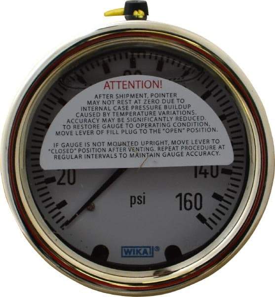Wika - 2-1/2" Dial, 1/4 Thread, 0-160 Scale Range, Pressure Gauge - Back Connection Mount, Accurate to 1.5% of Scale - Americas Industrial Supply