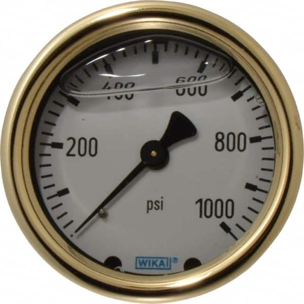 Wika - 2-1/2" Dial, 1/4 Thread, 0-1,000 Scale Range, Pressure Gauge - Back Connection Mount, Accurate to 1.5% of Scale - Americas Industrial Supply