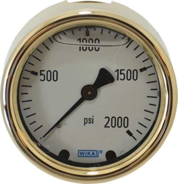 Wika - 2-1/2" Dial, 1/4 Thread, 0-2,000 Scale Range, Pressure Gauge - Back Connection Mount, Accurate to 1.5% of Scale - Americas Industrial Supply