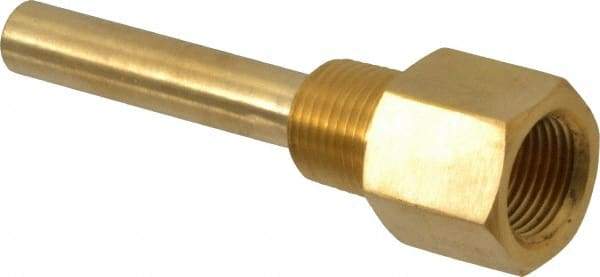 Alloy Engineering - 4 Inch Overall Length, 1/2 Inch Thread, Brass Standard Thermowell - 2-1/2 Inch Insertion Length - Americas Industrial Supply