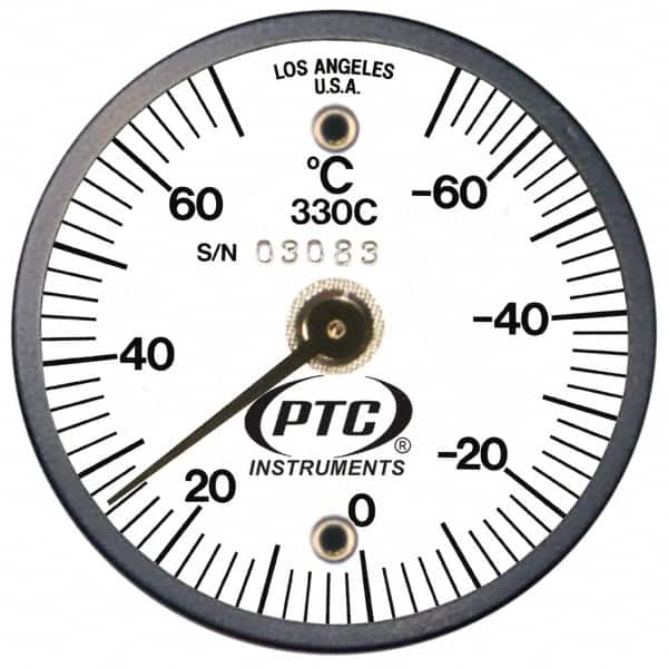PTC Instruments - -70 to 70°C, 2 Inch Dial Diameter, Dual Magnet Mount Thermometer - 2° Division Graduation - Americas Industrial Supply