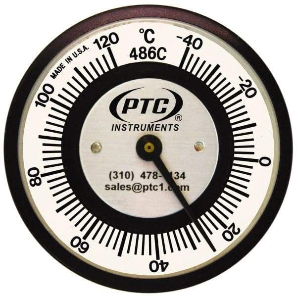 PTC Instruments - -40 to 120°C, 2 Inch Dial Diameter, Pipe Surface Spring Held Thermometer - 2° Division Graduation - Americas Industrial Supply