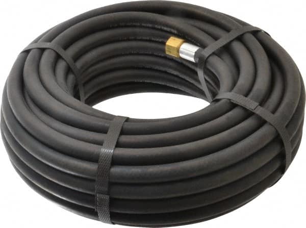 Alliance Hose & Rubber - 1/4" ID x 1/2" OD 50' Long Multipurpose Air Hose - MNPT x FNPT(Swivel) Ends, 200 Working psi, -40 to 190°F, 1/4" Fitting, Black - Americas Industrial Supply
