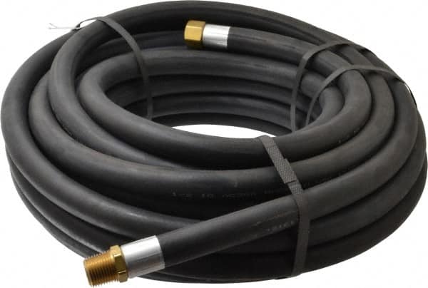 Alliance Hose & Rubber - 1/2" ID x 27/32" OD 50' Long Multipurpose Air Hose - MNPT x FNPT(Swivel) Ends, 300 Working psi, -40 to 190°F, 1/2" Fitting, Black - Americas Industrial Supply