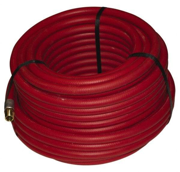 Alliance Hose & Rubber - 1/4" ID x 1/2" OD 100' Long Multipurpose Air Hose - MNPT x FNPT(Swivel) Ends, 200 Working psi, -40 to 190°F, 1/4" Fitting, Red - Americas Industrial Supply