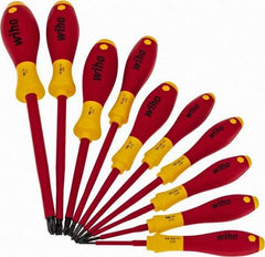 Wiha - 10 Piece Phillips & Slotted Screwdriver Set - Blade Sizes: Width mm 2, 2.5, 3, 3.5, 4.5 & 6.5, Bit Sizes: Philips #0 to #3, Metric Length mm: 60mm, 75mm, 80mm, 100mm, 125mm & 150mm - Americas Industrial Supply