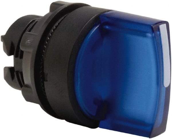 Schneider Electric - 22mm Mount Hole, 3 Position, Handle Operated, Selector Switch Only - Blue, Momentary (MO), Illuminated, Shock, Vibration and Water Resistant - Americas Industrial Supply