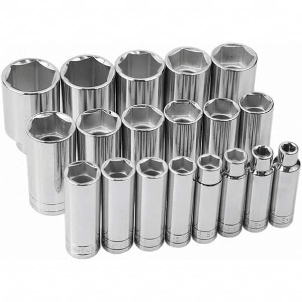 SK - 1/2" Drive Deep Socket Set - 3/8 to 1-1/2", Inch Measurement Standard - Americas Industrial Supply